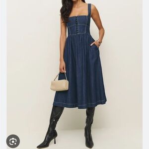 Reformation Tagliatelle Denim Midi-Dress